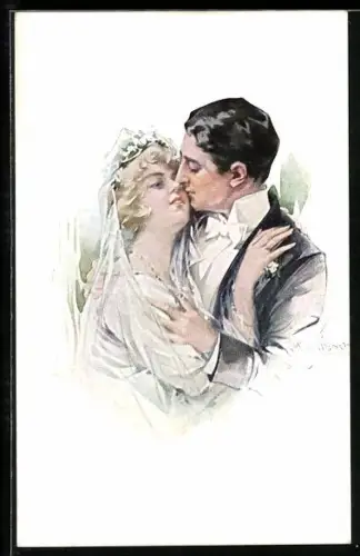 Künstler-AK Schilbach: Hochzeitspaar in inniger Umarmung