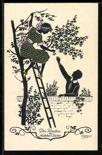 Künstler-AK Friedrich Kaskeline: Paar beim pflücken von Kirschen