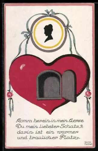 Künstler-AK Dora Heckel: Herz mit offenem Türchen