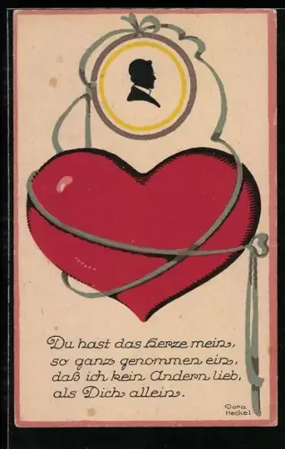 Künstler-AK Dora Heckel: Herz, Studentenportrait, Text