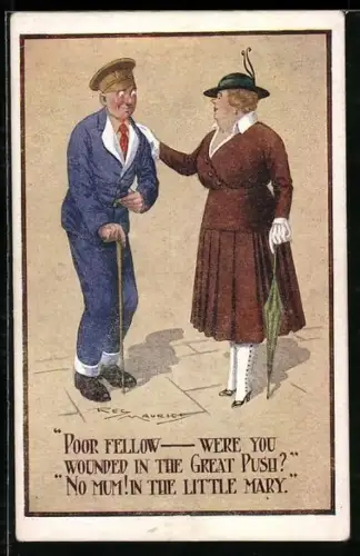 Künstler-AK Maurice: Dame fragt einen Soldaten nach seinen Kriegsverletzungen