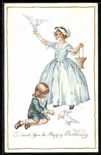 Künstler-AK Millicent Sowerby: Spielende Kinder mit weissen Tauben