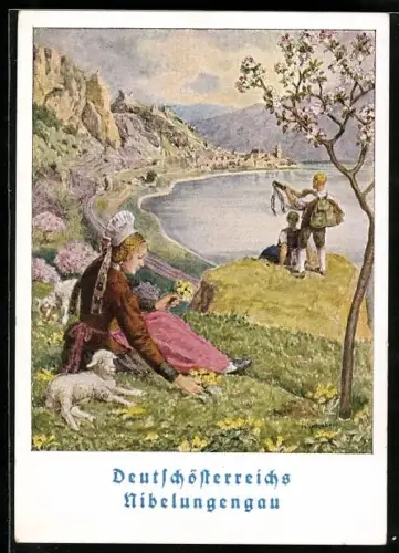 Künstler-AK H. Schubert: Deutsche Ostern in Deutsch-Österreichs Nibelungengau, Blick ins Donautal