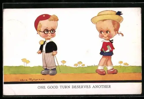 Künstler-AK Vera Paterson: Zwei Kinder lächeln sich an