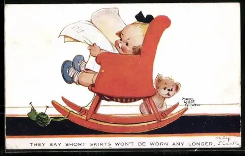 Künstler-AK Mabel Lucie Attwell: Kind liest Zeitung