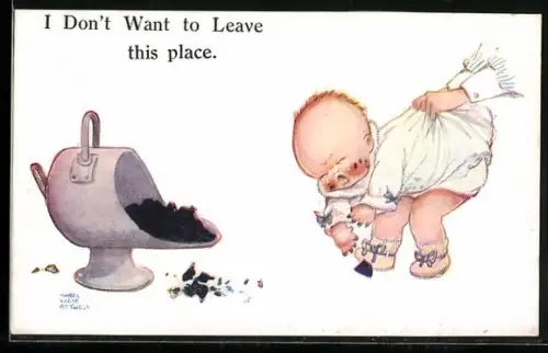 Künstler-AK Mabel Lucie Attwell: Mutter hebt ihr Kind aus der Kohlekiste