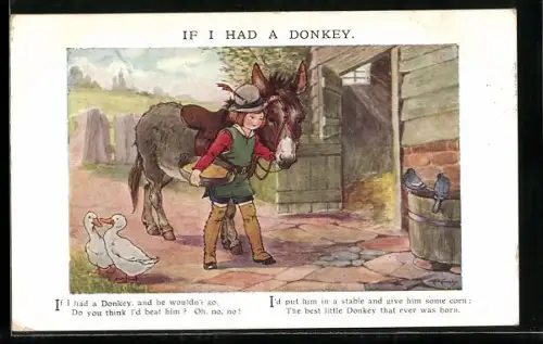 Künstler-AK A. E. Kennedy: Junge mit seinem Esel, If I had a Donkey