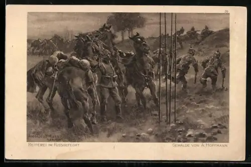 Künstler-AK Anton Hoffmann - München: Reiterei im Fussgefecht, Krieg 1914-15