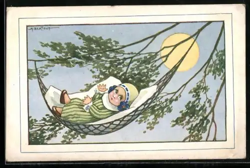 Künstler-AK A. Bertiglia: Kleines Mädchen in der Hängematte