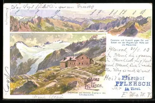 AK Magdeburger Hütte im Pflerschthal mit Gebirgspanorama