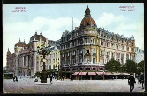 AK Anvers / Antwerpen, l`hôtel Weber, vue d`ensemble avec la place