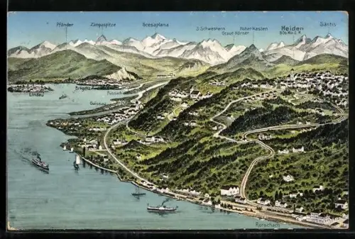 AK Rorschach, Gesamtansicht aus der Vogelschau mit Bodensee