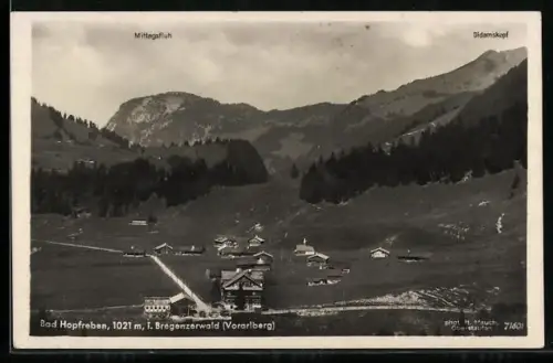 AK Bad Hopfreben i. Bregenzerwald, Ortspartie mit Mittagsfluh und Didamskopf