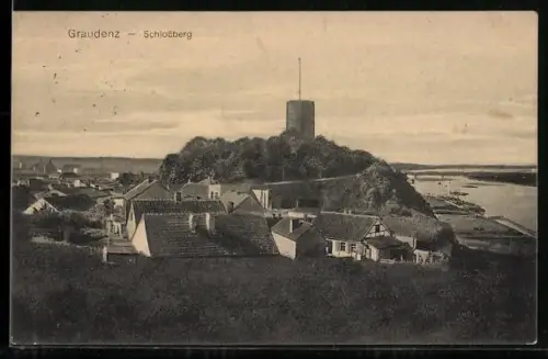 AK Graudenz-Grudziadz, Teilansicht des Ortes am Fusse des Schlossberges