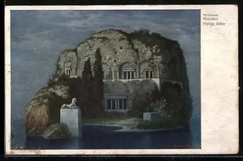 Künstler-AK Hermann Rüdisühli: Heilige Stätte, Insel mit antikem Tempel