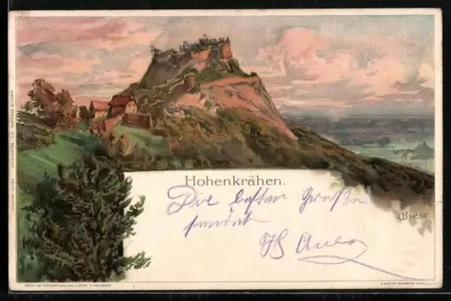 Künstler-AK Carl Biese: Hohenkrähen, Gesamtansicht mit Schloss