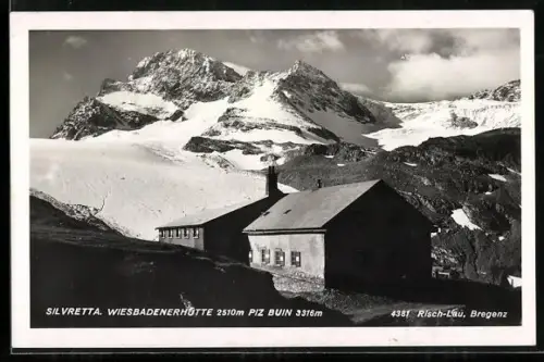 AK Wiesbadenerhütte, Silvretta, Ansicht mit Piz Buin