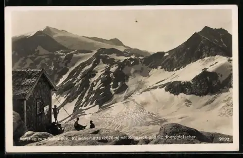 AK Sonnblick, Rojacherhütte mit Schareck und Goldberggletscher