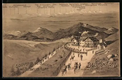 AK Guebwiller, Gasthof Belchenkopf, mit Blick auf die Alpen