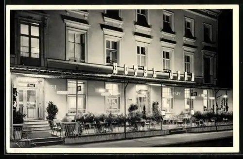 AK Basel, Hotel Jura am Bahnhofsplatz am Abend