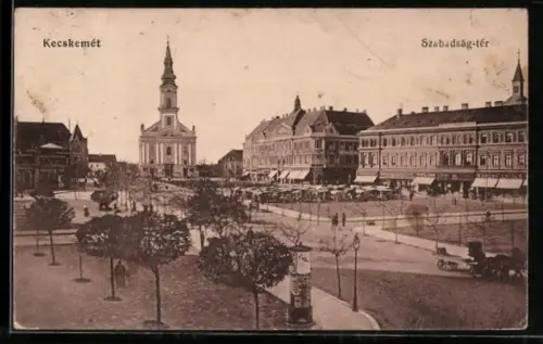 AK Kecskemet, Ausblick auf Markt und Kirche