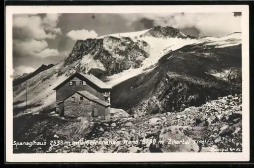 AK Spanaglhaus, Ansicht mit gefrorener Wand, Zillertal
