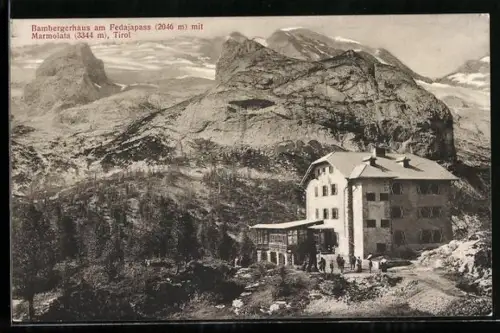 AK Bambergerhaus, Berghütte am Fedajapass mit Marmolata
