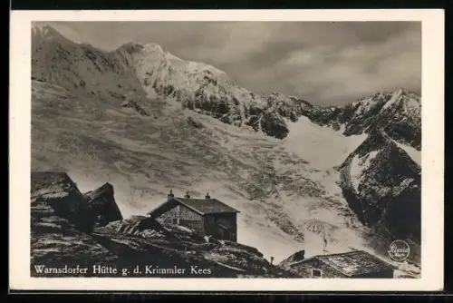 AK Warnsdorfer Hütte, Berghütte gegen d. Krimmler Kees