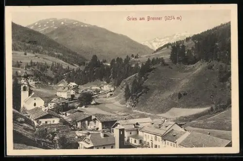 AK Gries am Brenner, Ortsansicht mit Bergpanorama