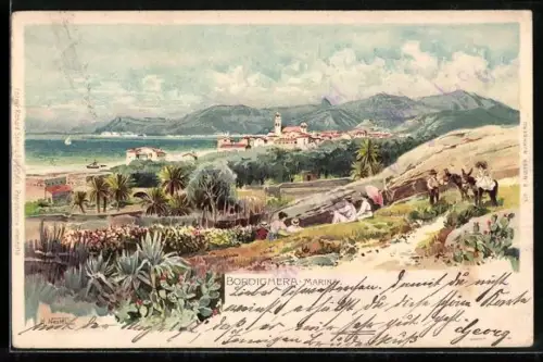 Lithographie Bordighera, Marina, Totalansicht