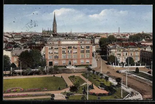 AK Mulhouse, l`entrée de la ville, les jardins francais, vue en surplomb