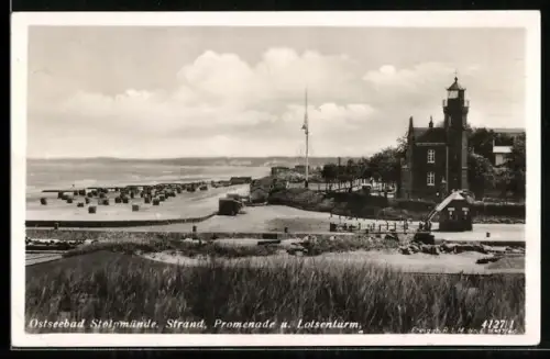 AK Stolpmünde, Strand, Promenade & Lotsenturm