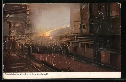 AK Fabrikarbeiter in der Stahlfabrikation (Abstich in dem Martinwerk)