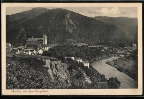 AK Wartha, Ortsansicht mit Bergsturz