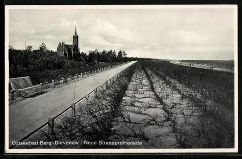 AK Berg-Dievenow, Neue Strandpromenade mit Kapelle