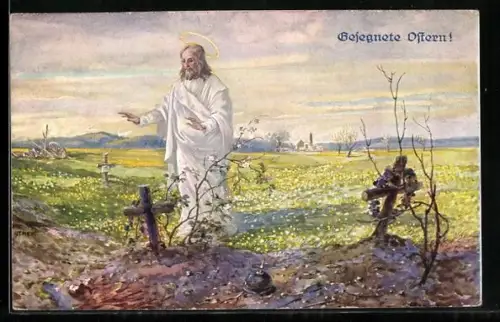 Künstler-AK Jesus segnet Kriegsgräber