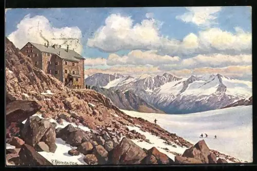 Künstler-AK Rudolf Reschreiter: Brandenburg Haus am Kesselwandjoch in den Ötztalern