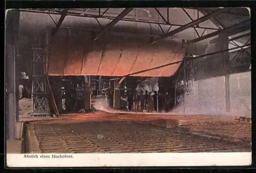 AK Fabrikarbeiter beim Abstich eines Hochofens