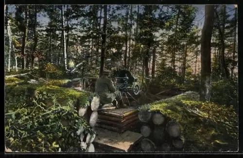 AK Russisches Maschinengwehr in starkem Holzverhau