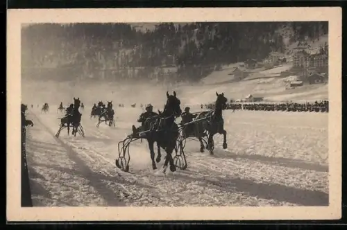 AK St Moritz, Pferderennen mit Schlitten im Schnee