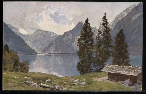 Künstler-AK Edward Harrison Compton: Kessel, Blick auf den Königssee