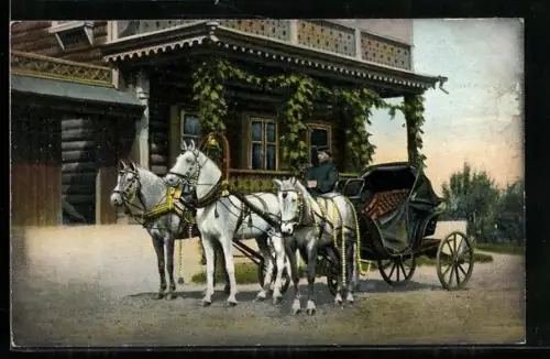 AK russische Pferdekutsche