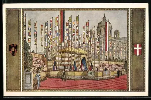 AK Wien, 10. Deutsches Sängerbundesfest 1928, Festzelt am Burgring, Wappen