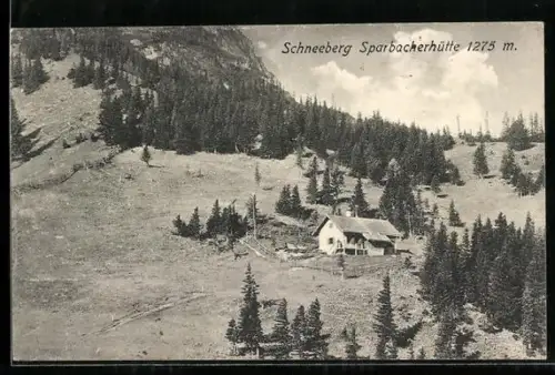 AK Sparbacherhütte, Ansicht mit Schneeberg