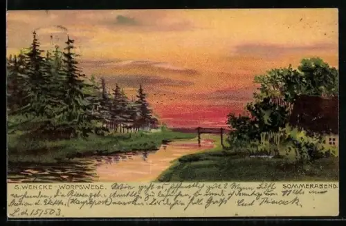 Künstler-AK S.Wencke: Worpswede, Sommerabend an einem Fluss