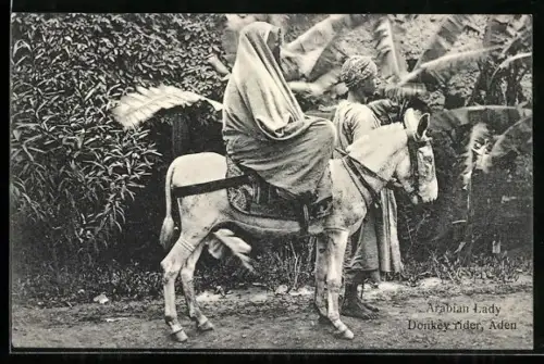 AK Aden, Arabian Lady Donkey Rider, arabische Eselreiterin