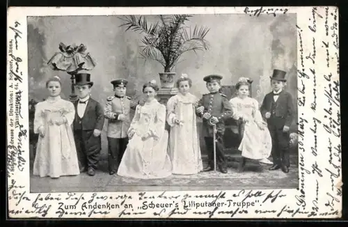 AK Gruppenfoto Scheuer's Liliputaner Truppe