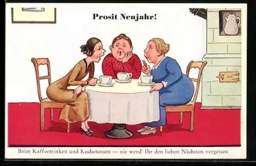 AK Drei Frauen beim Kaffeeklatsch, Neujahrsgruss