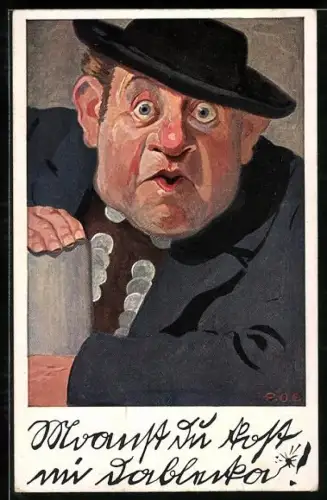 Künstler-AK P. O. Engelhard (P.O.E.): Pfaffe mit Masskrug im Wirtshaus