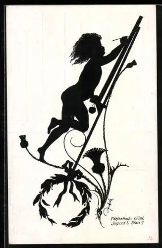 Künstler-AK Diefenbach: Schattenbild eines malenden Kindes